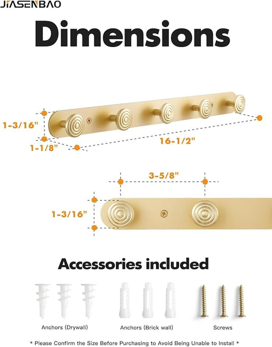 1 Pack Coat Rack Wall Mounted Gold Brass Towel Hooks - Image 2