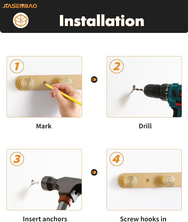 1 Pack Coat Rack Wall Mounted Gold Brass Towel Hooks - Image 7