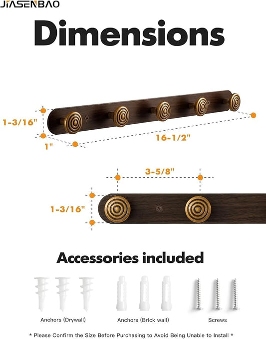 1 Pack Coat Rack Wall Mounted Antique Brass Wood Towel Hooks - Image 2