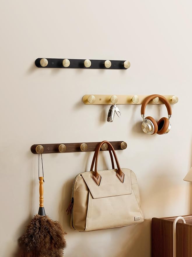 1 Pack Coat Rack Wall Mounted Antique Brass Wood Towel Hooks - Image 7