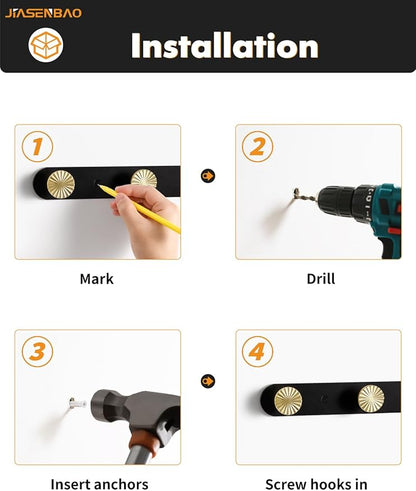 1 Pack Coat Rack Wall Mounted Gold Black Towel Hooks - Image 3