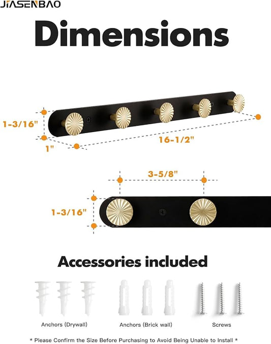 1 Pack Coat Rack Wall Mounted Gold Black Towel Hooks - Image 2