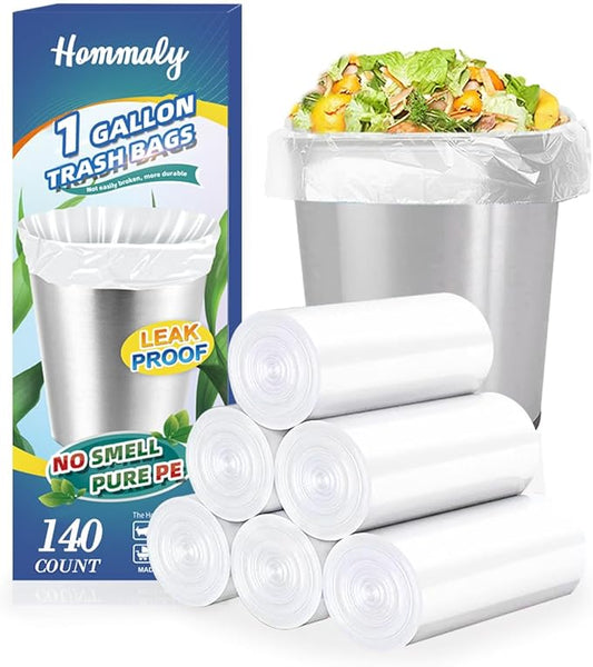 1 Gallon 140 pcs Small Clear Trash Bags, Strong 0.8 Gallon 1 Gallon 1.2 Gallon by HOMMALY
