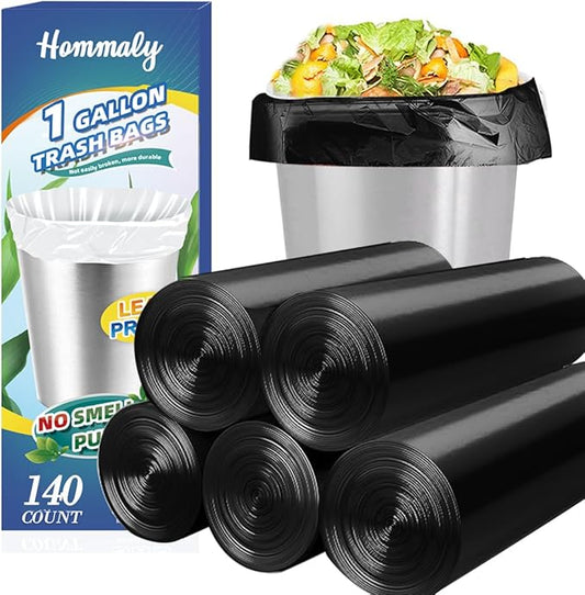 1 Gallon 140 pcsSmall Black Trash Bags, Strong 0.8 Gallon 1 Gallon 1.2 Gallon by HOMMALY