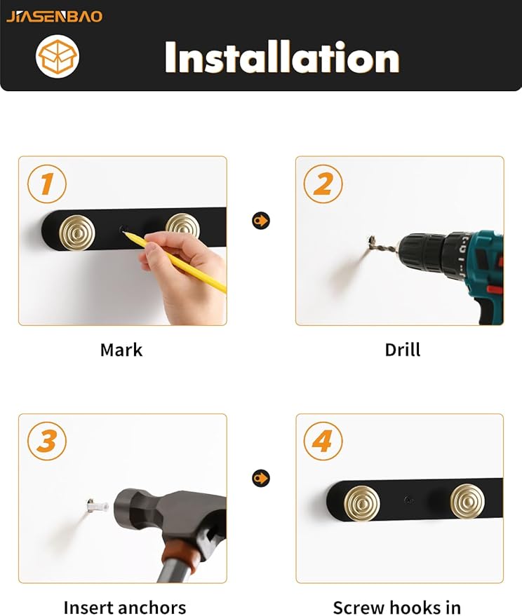 1 Pack Coat Rack Wall Mounted Gold Black Towel Hooks - Image 3