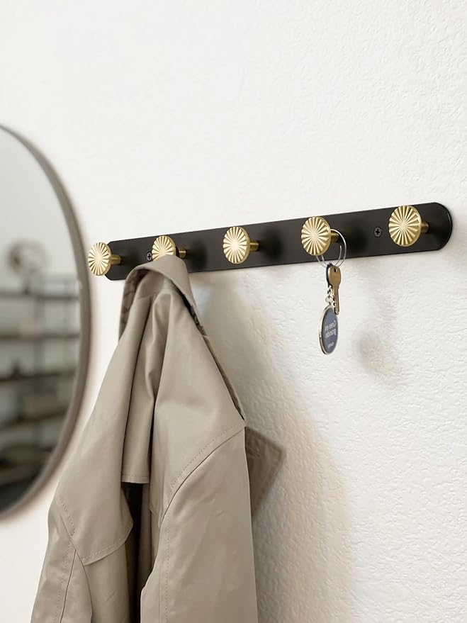 1 Pack Coat Rack Wall Mounted Gold Black Towel Hooks - Image 6