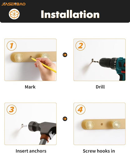 1 Pack Coat Rack Wall Mounted Gold Brass Towel Hooks - Image 3