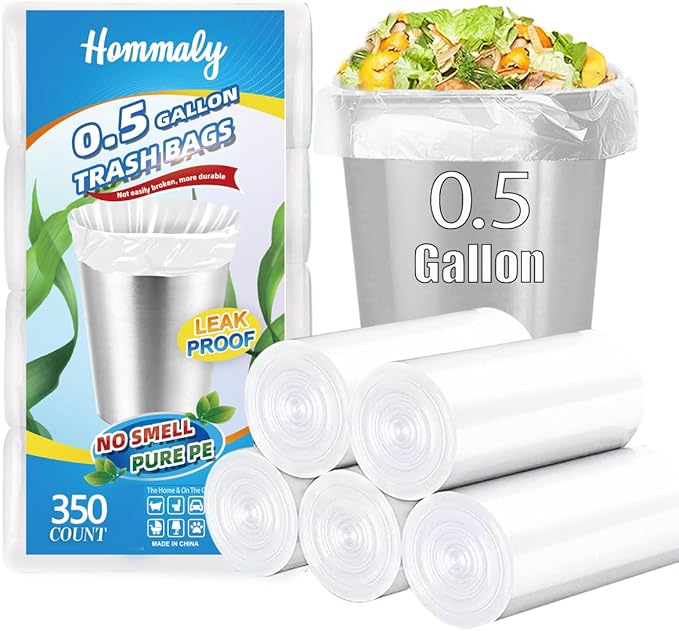 0.5 Gallon 350 pcs Mini Clear Trash Bags, Tiny Strong Garbage Bags, Small by HOMMALY