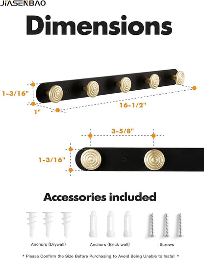 1 Pack Coat Rack Wall Mounted Gold Black Towel Hooks - Image 2