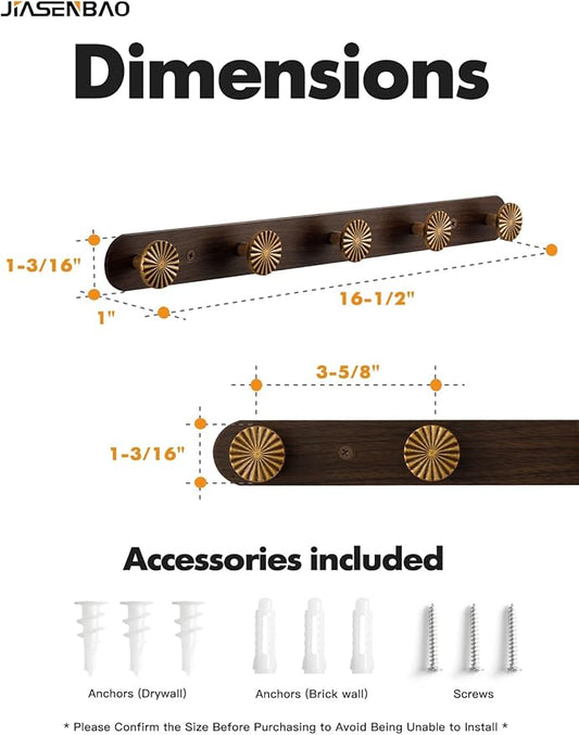 1 Pack Coat Rack Wall Mounted Antique Brass Wood Towel Hooks - Image 2