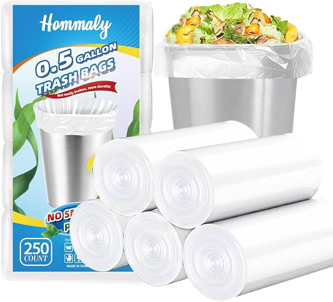 0.5 Gallon 250 pcs Mini Clear Trash Bags, Tiny Strong Garbage Bags, Small by HOMMALY