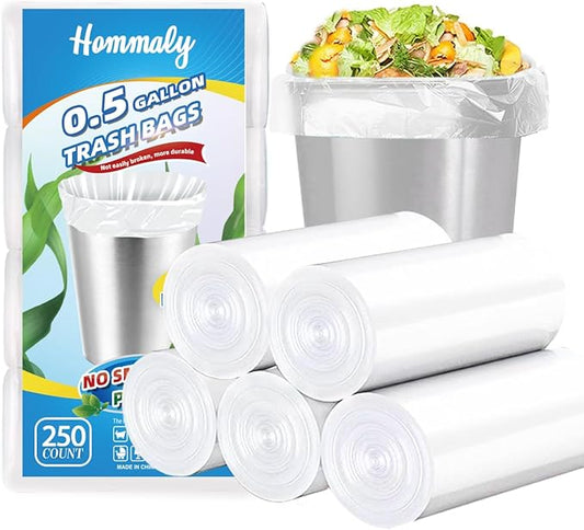 0.5 Gallon 250 pcs Mini Clear Trash Bags, Tiny Strong Garbage Bags, Small by HOMMALY