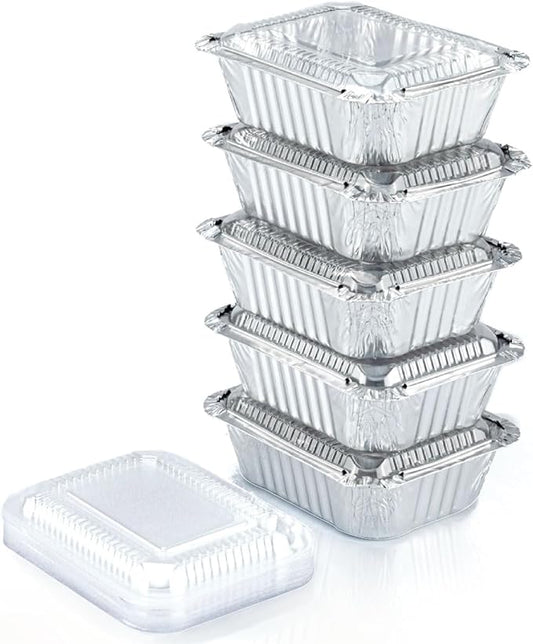 1 Lb Aluminum Pans with Lids, Disposable Baking Foil Containers, Takeout Food by SpareEssentials