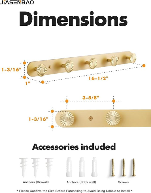 1 Pack Coat Rack Wall Mounted Gold Brass Towel Hooks - Image 2