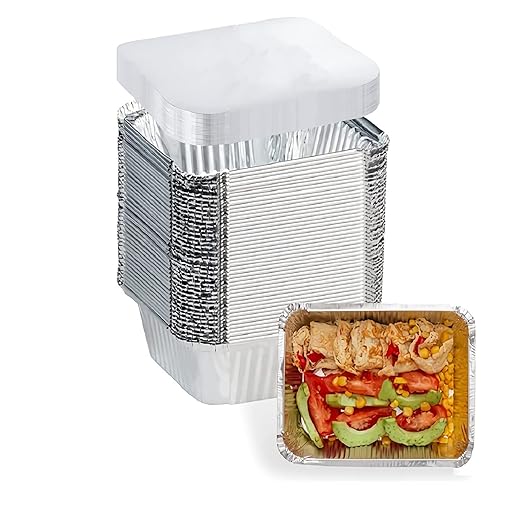 1 Lb Small Aluminum Pans with Lids Tin Foil Pans Disposable Cookware- Cardboard by FUIIKEEM