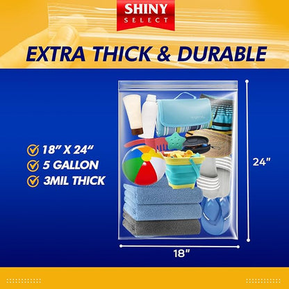 - 3 MILL THICK - 5 GALLON - Extra Large Heavy Duty Plastic Storage Bags Zipper - Image 2